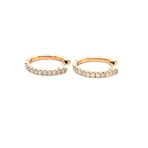 14k Rose Gold Huggies Earrings with 20 Round Diamonds, 0.43 Carats